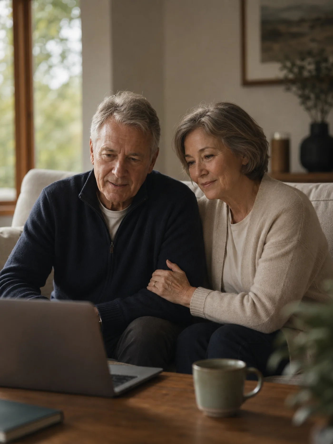A couple reviewing their medical records together on a laptop at home